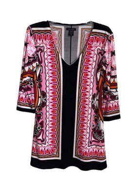 Eva Varro Multicolor Stretch Knit 3/4 Sleeve Tunic Art